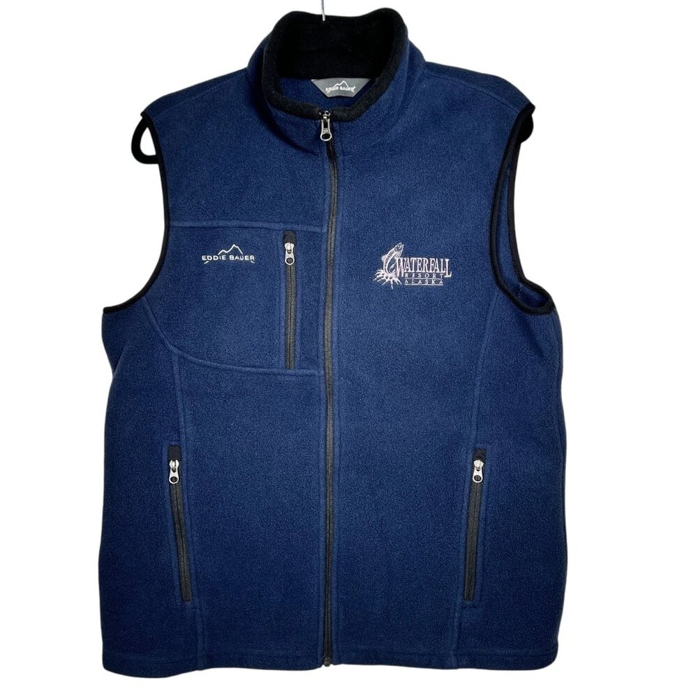 Eddie Bauer Mens Blue Full Zip Waterfall Resort Alaska Fishing Fleece Vest Sz M